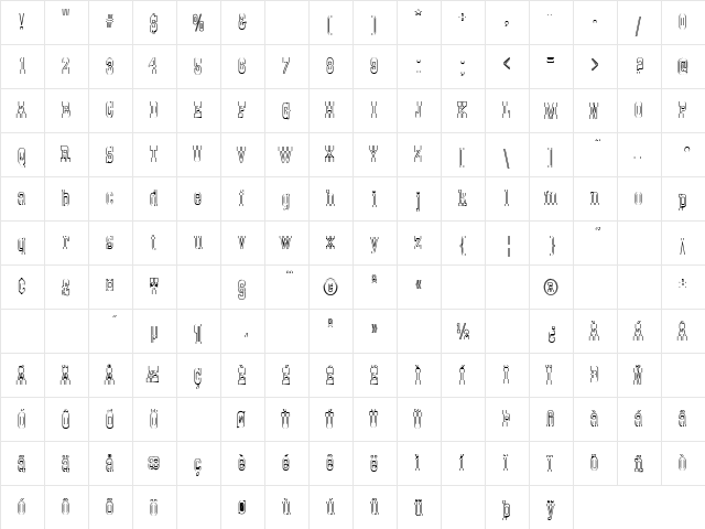 Boot Hill 2 Regular  glyph index