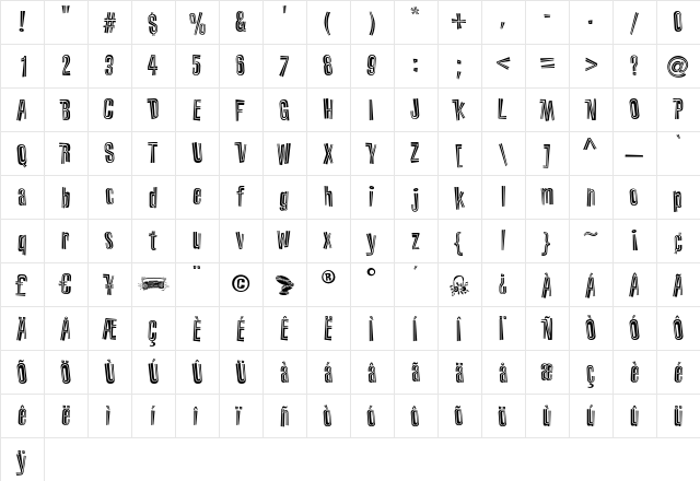 BeatStreetIn-Line Regular  glyph index