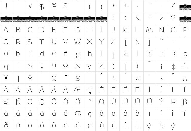 Byom Thin  glyph index