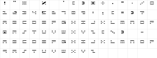 Onverticall Regular  glyph index