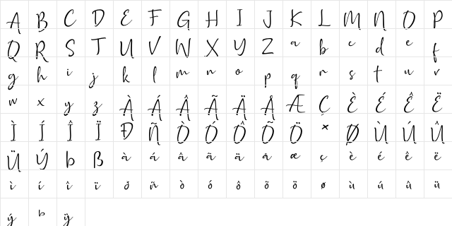 Adinda Melia regular  glyph index