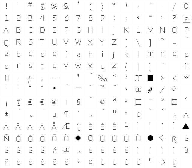 Infinity-T-L Regular  glyph index