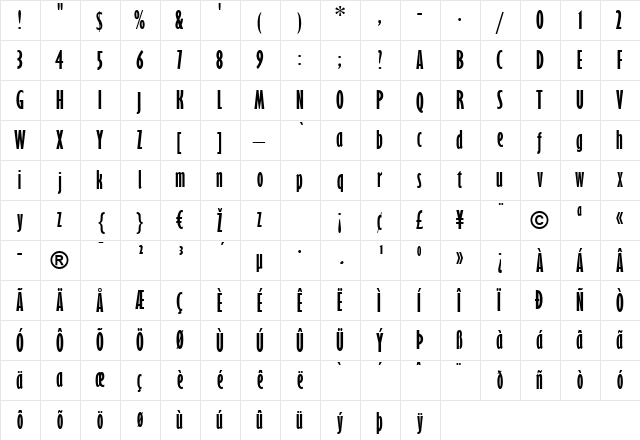 Gill Sans BoldExtraCondensed Regular  glyph index