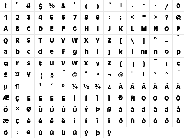 AntiqueOliveT Bold  glyph index