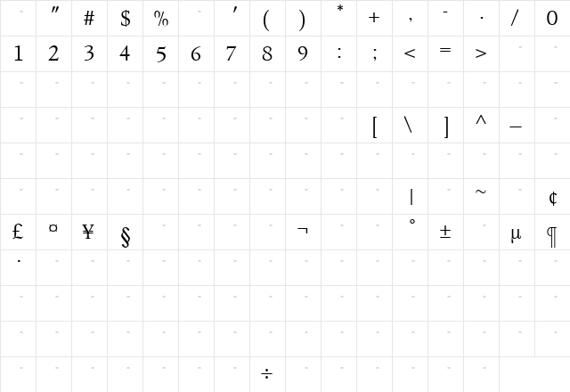 LeightonLightTab Medium  glyph index