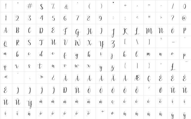 Lilly Mae Regular  glyph index