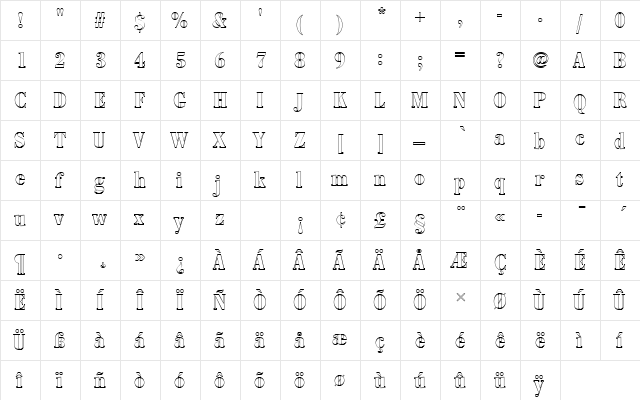 BodoniAntTBolConOu1 Regular  glyph index