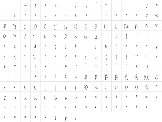 The Amstrong Regular  glyph index