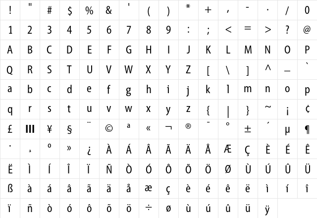 BerlinMyriad Plain  glyph index
