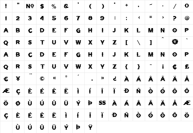 LHF Tonic BETA Regular  glyph index