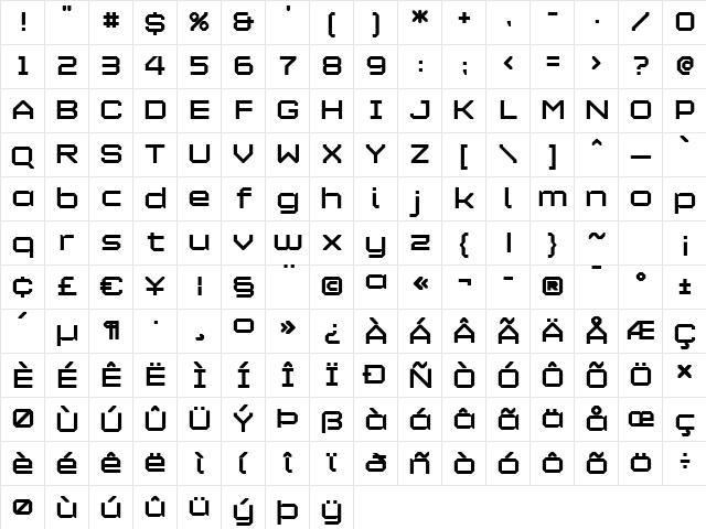 Maetl Bold  glyph index