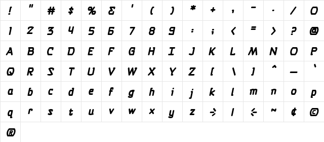 Self Destruct Button BB Bold  glyph index