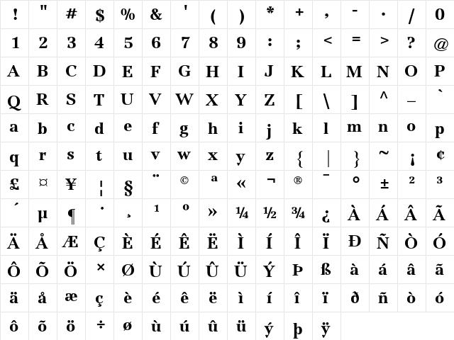 Jamille AT Black Regular  glyph index