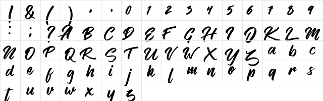 Vendetta Regular  glyph index