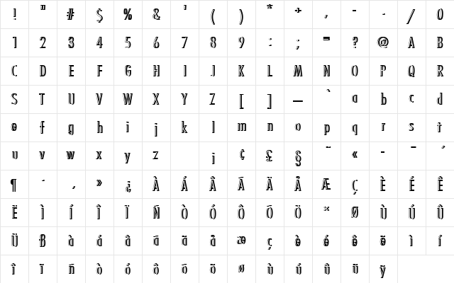 FuturaTLigConRe1 Regular  glyph index