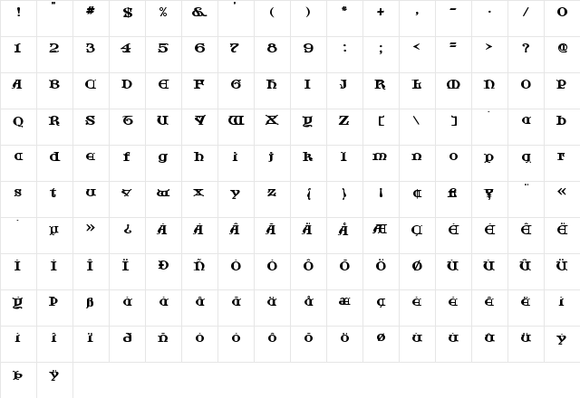 JF Cotswold Letters Regular  glyph index