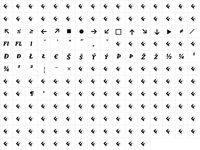 Avance Bold Exp SC Italic  glyph index