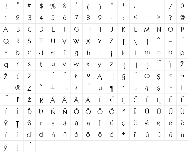 KabelItcTEE Regular  glyph index