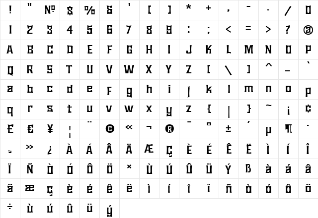 JMH Bronze Regular  glyph index