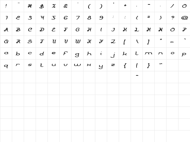 PRIMITIVE HEART Italic  glyph index