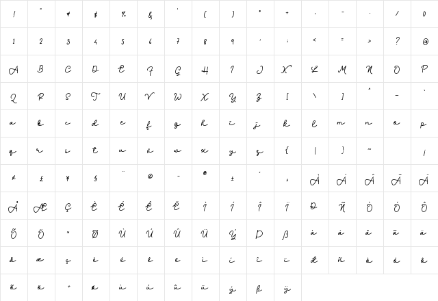 Bravo Charlie Script -Demo- Regular  glyph index