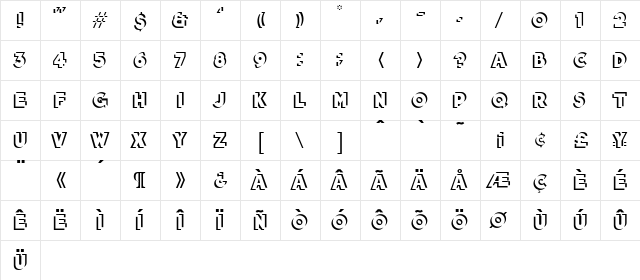 Apache Regular  glyph index