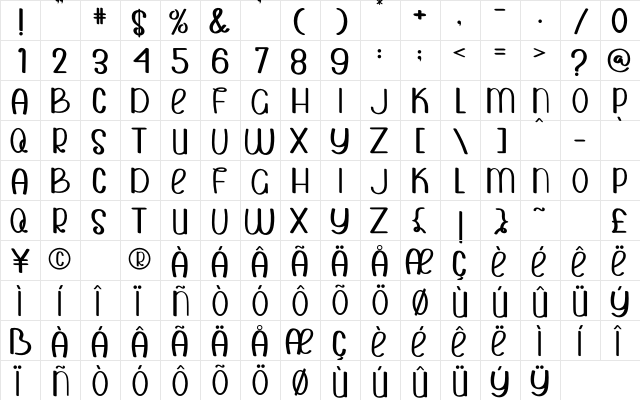Smile Summer Regular  glyph index