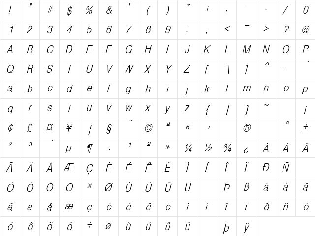 Communication 17 Regular  glyph index