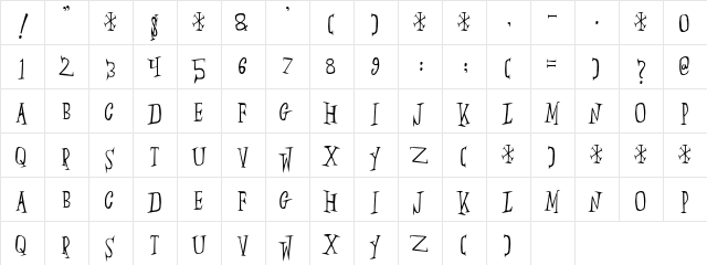 SlumberParty Regular  glyph index