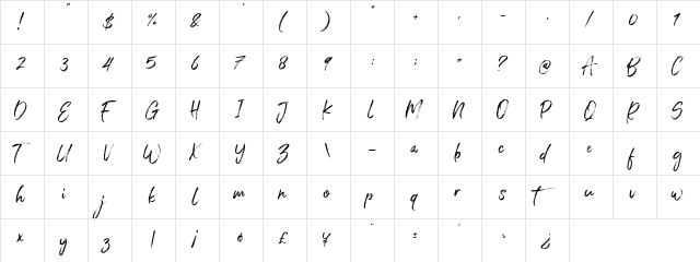 Arthure Regular  glyph index
