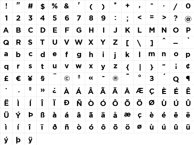 Gotham Bold Regular  glyph index