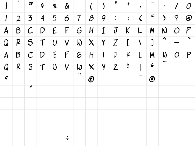 Vigilante Sidekick Bold  glyph index
