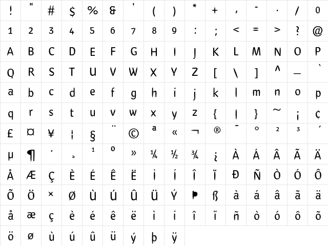 HavannaEF Regular  glyph index