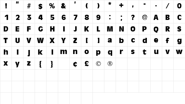 MisceDisplaySSK Regular  glyph index