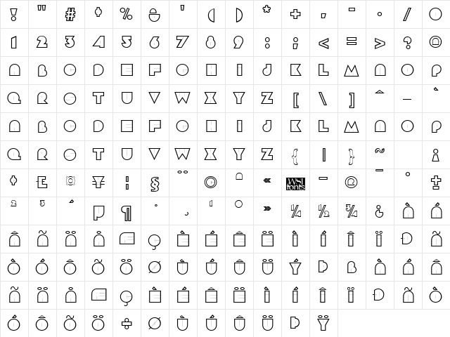 Aramis Regular  glyph index