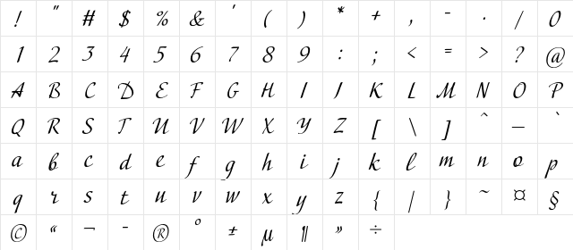 AdventureC Regular  glyph index