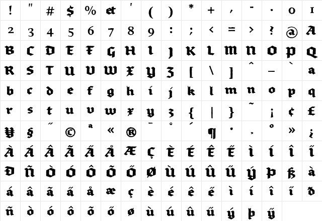 BrokenscriptBoldRough Regular  glyph index