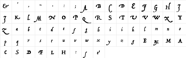 Arrighi Copybook Regular  glyph index