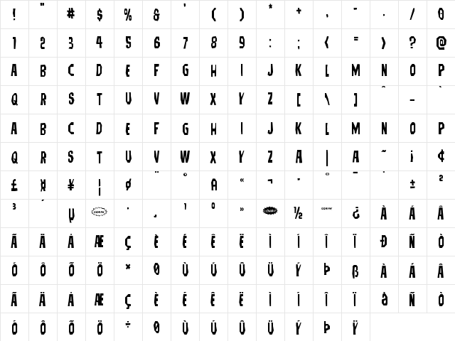 Hitchblock Staggered Regular  glyph index