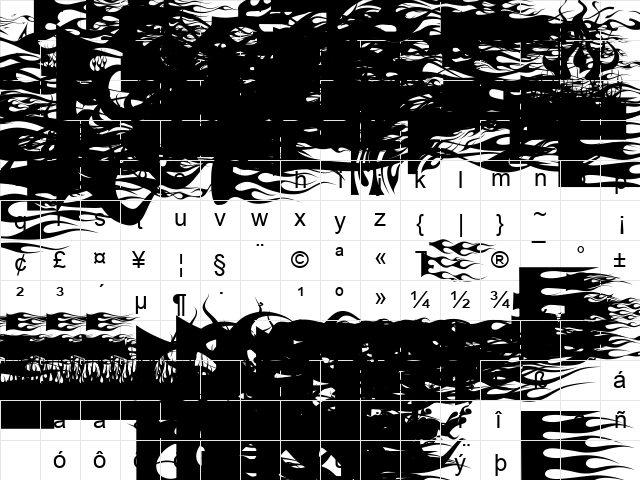 Flames 2 Regular  glyph index