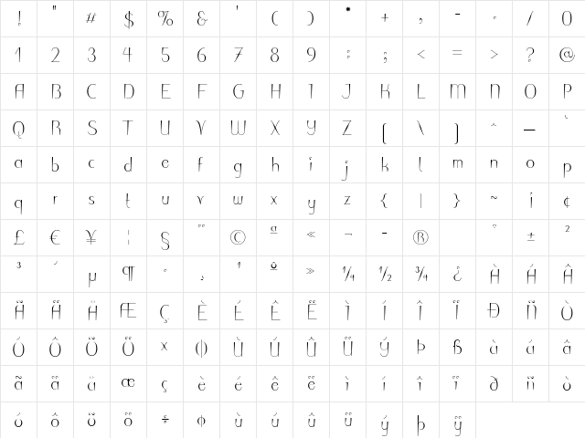 Puritas LT Light  glyph index