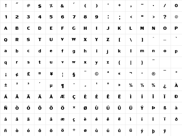 LilyUPC Bold  glyph index