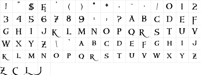Quasimodo Regular  glyph index