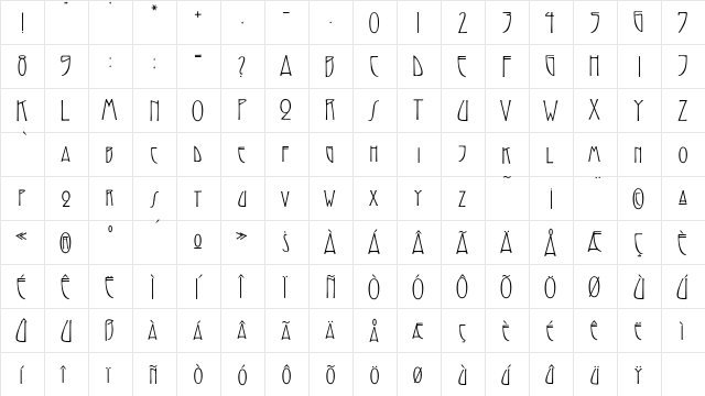 Shrifteen Regular  glyph index