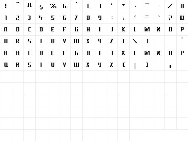 Braeside Lumberboy Regular  glyph index