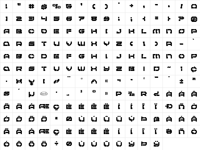 Pulsar Class Semi-Condensed Condensed  glyph index