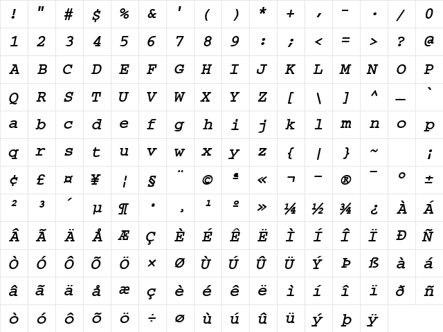 KerusaSSK Bold Italic  glyph index