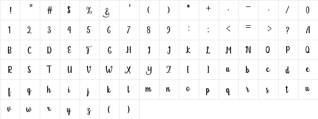Glitter Free Regular  glyph index