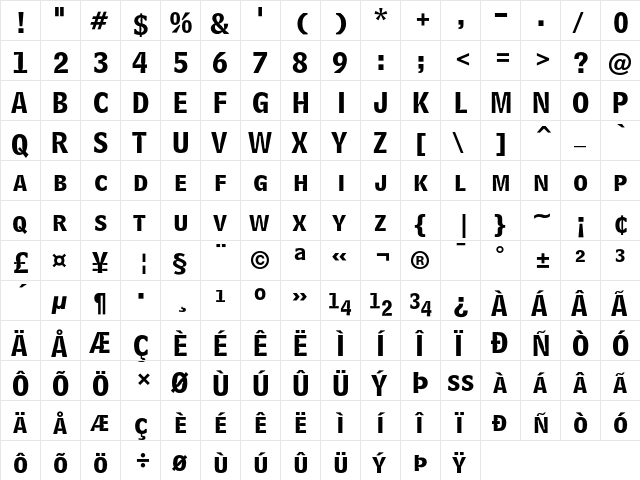 Bell Centennial Bold Listing  glyph index