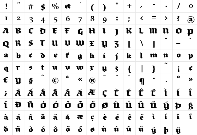 Brokenscript-Bold Medium  glyph index